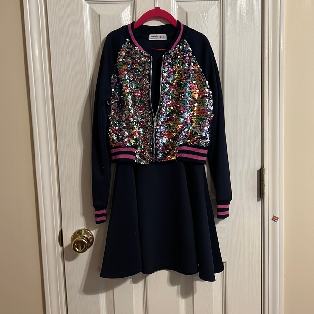 Beautees size 8 girls dress with jacket color dark blue